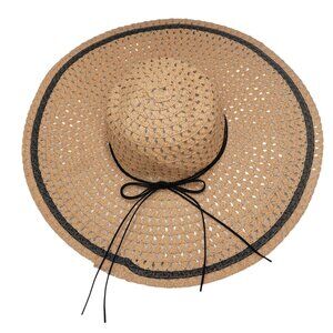 Wide Brim Straw Sun/Summer Vacation Hat with Black Felt/leather Bow Accent Bow